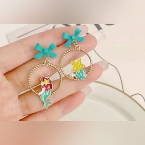 Disney Princess Girls Cartoon FairyTale Earrings Dangle Gold Women Ariel Mermaid